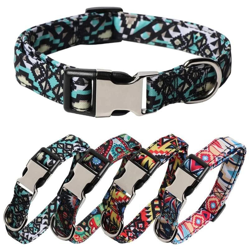 Pet Supplies Custom Polyester Heat Transfer Printing Luxury Pet Dog Collar with Metal Buckle