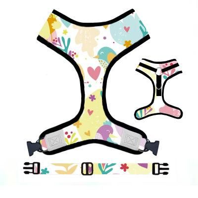 New Fashion Cute Custom Print Cartoon Floral Soft Neoprene Air Mesh Padded Pet Cat Dog Harness/ Colored/Floral/Pet Vest