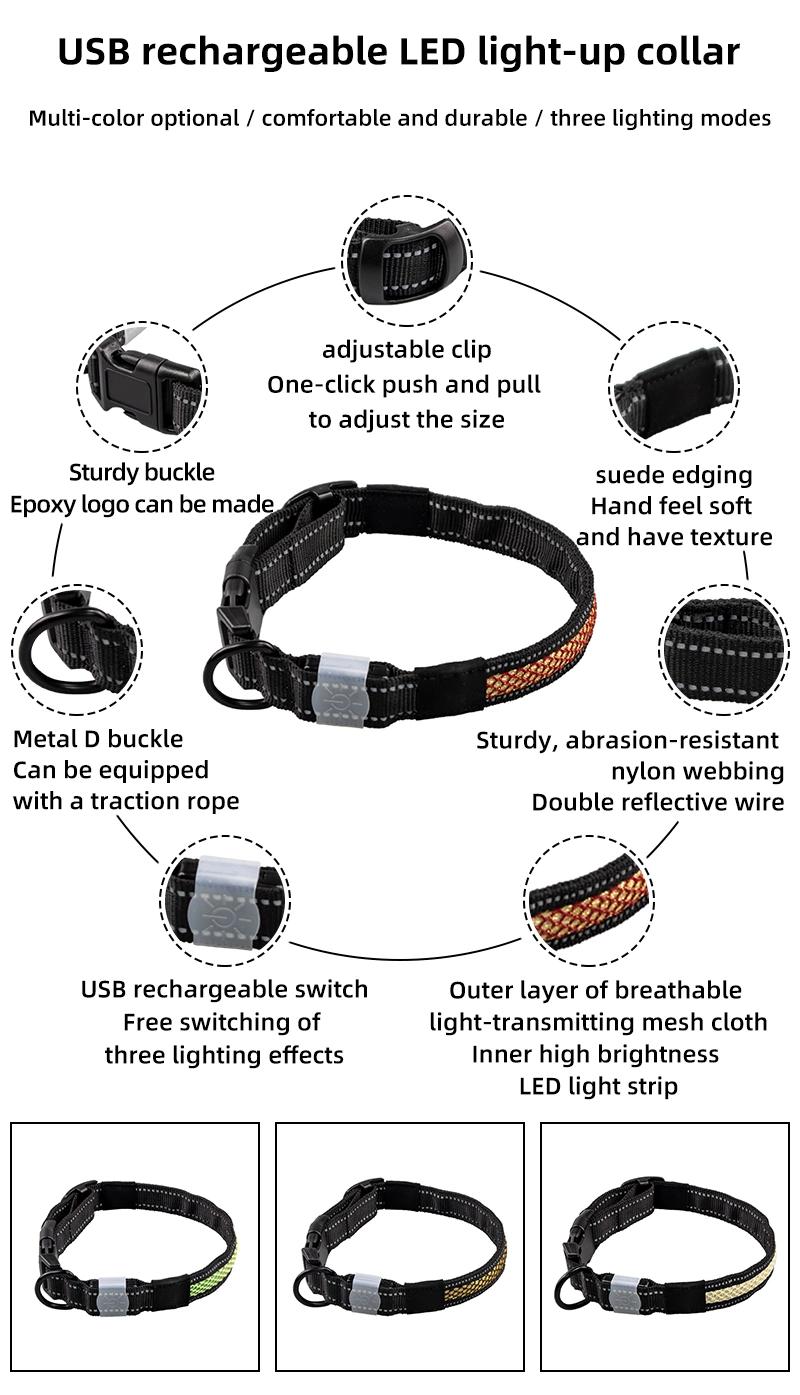 USB Rechargeable Pet Collars Eco Friendly Reflective Adjustable Night Safety Flashing LED Dog Collar