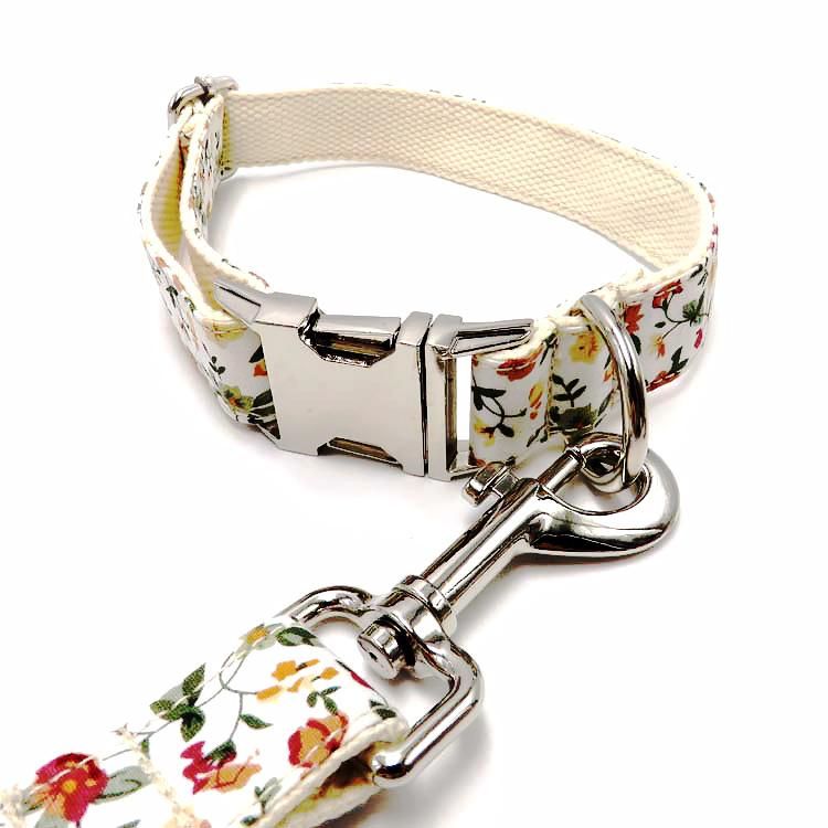 Colorful Comfortable Dog Collar Adjustable Pet Collars with Rose Gold Metal Buckle and Matching Leash