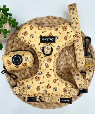 Dog Harness 2022 New Arrival Bee Pet Harness Custom Pattern Soft Comfortable Neoprene Adjustable Dog Harness Set