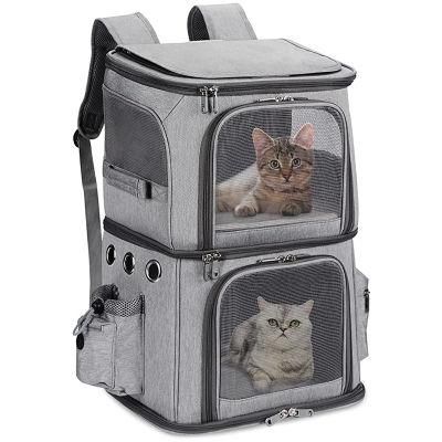 Double-Compartment Ventilated Cat Pet Carrier Backpack for Cats Dogs