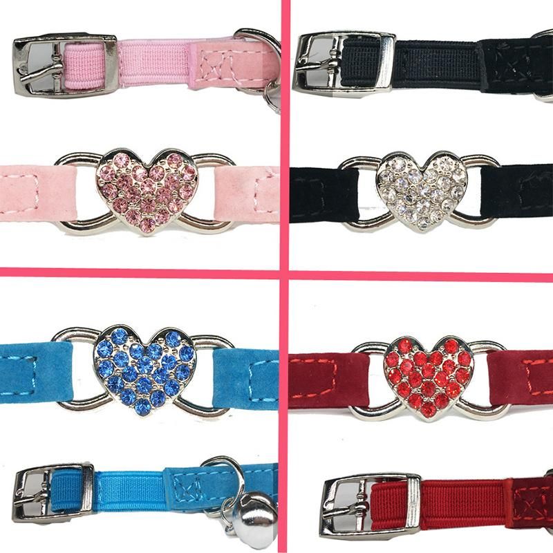 Adjustable Heart Shape Pet Dog Collar Bell Nylon DOT Necklace for Dog Cat Soft Pet Neck Chain