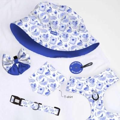 Popular Customized Design Printing Pet Accessories Dog Harness Poop Bag Holder Set with Owner T-Shirt Fedora Hats