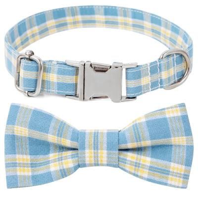 New Arrival Premium Dog Accessories Plaid Sublimation Printing Metal Collar with Bowtie