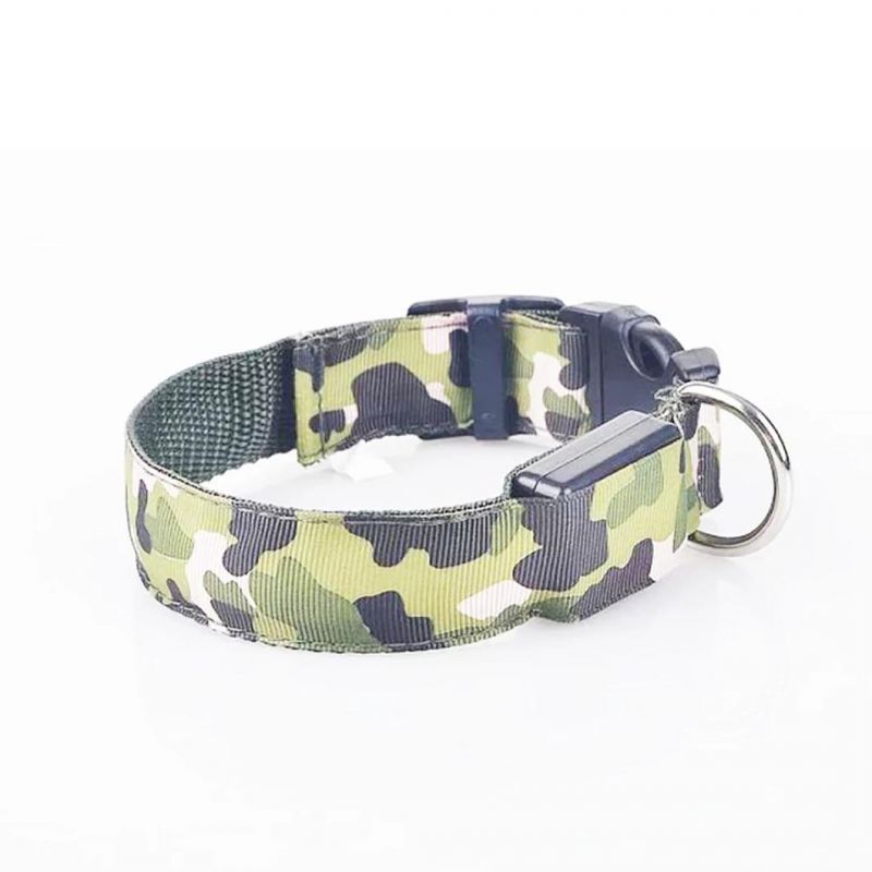 LED Light up Pet Collar Flash Camouflage Traction Dog Collar