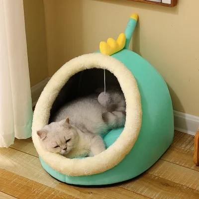100% Cotton Novelty Calming Solid Donut Cave House Pet Nest Cat Beds House for Homemade Cats