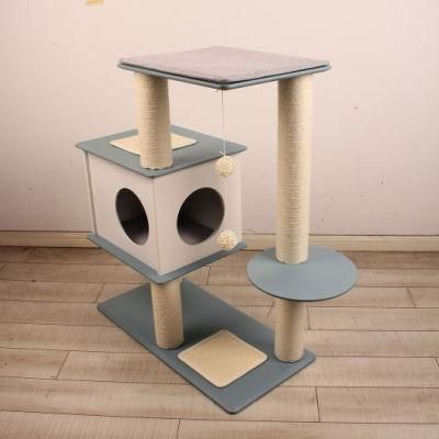 Wooden Cute Cat Tree Supplier Furniture Play House Wooden Condo Pet Supplies