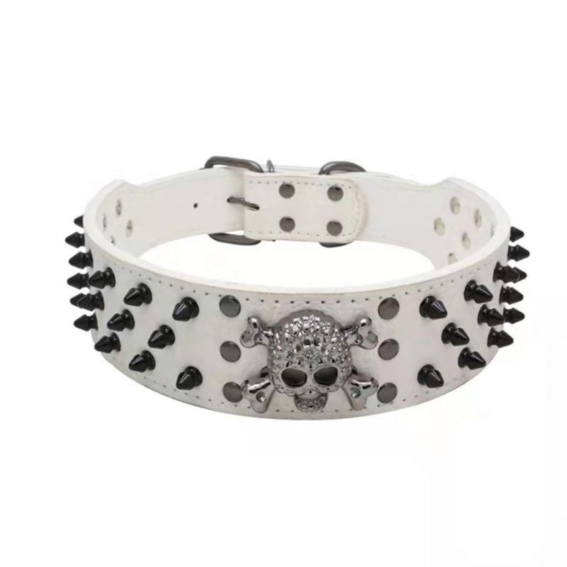 Halloween Skull Pet Collar 3 Rows Rivets Studded PU Leather Dog Collar