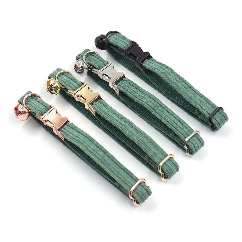 Unique Design Factory Price Cute Cat Collar with Bell Matched Bow Tie Custom Dark Green Corduroy Personalized Kitten Collars