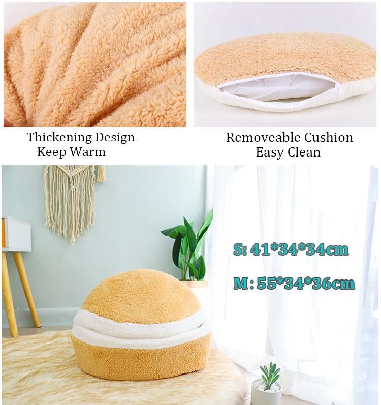 New Design Hamburger Style Winter Warm Breathable Shell Nest House Pet Dog Cat Cave Bed