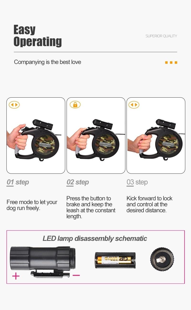 Heavy Duty Retractable Dog Leash with LED Flash