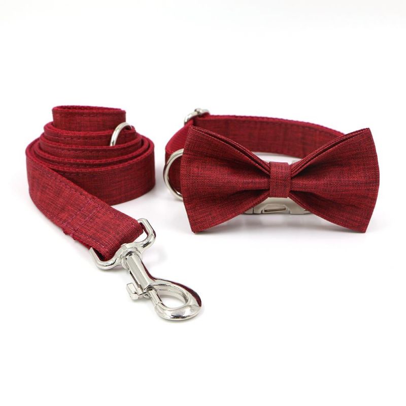 New Design Cotton Webbing Beautiful Adjustable Quality Pure Red Color Luxury Dog Collars Pet Collars Leashes