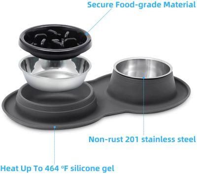 Dog No Spill Silicone Mat Puzzle Feeding Stainless Steel Bowl