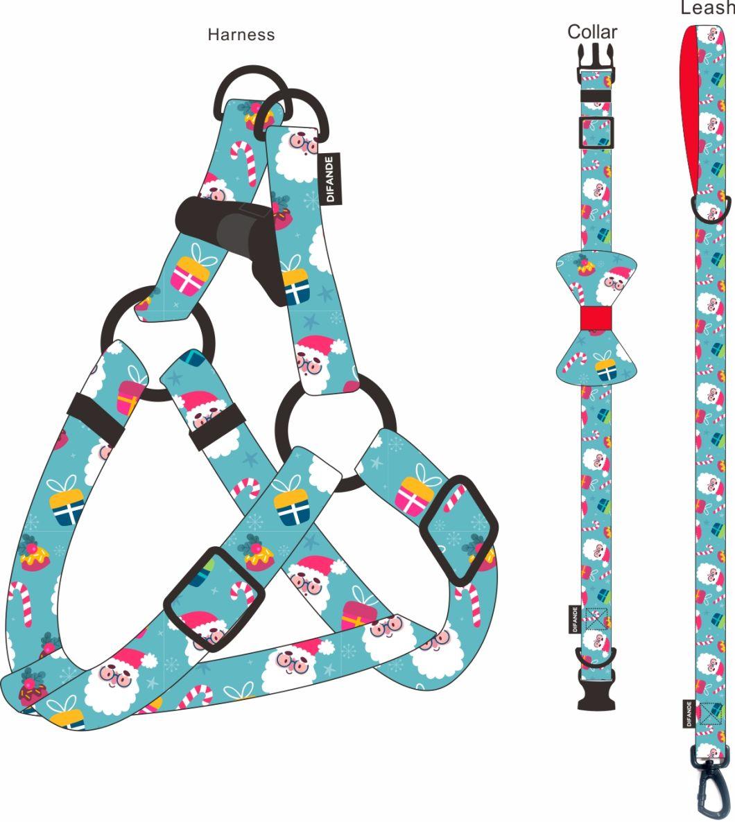Adjustable Dog Collar Leash Harness Set Heavy Duty Collar Cute Santa Claus Puppy Leash Harness
