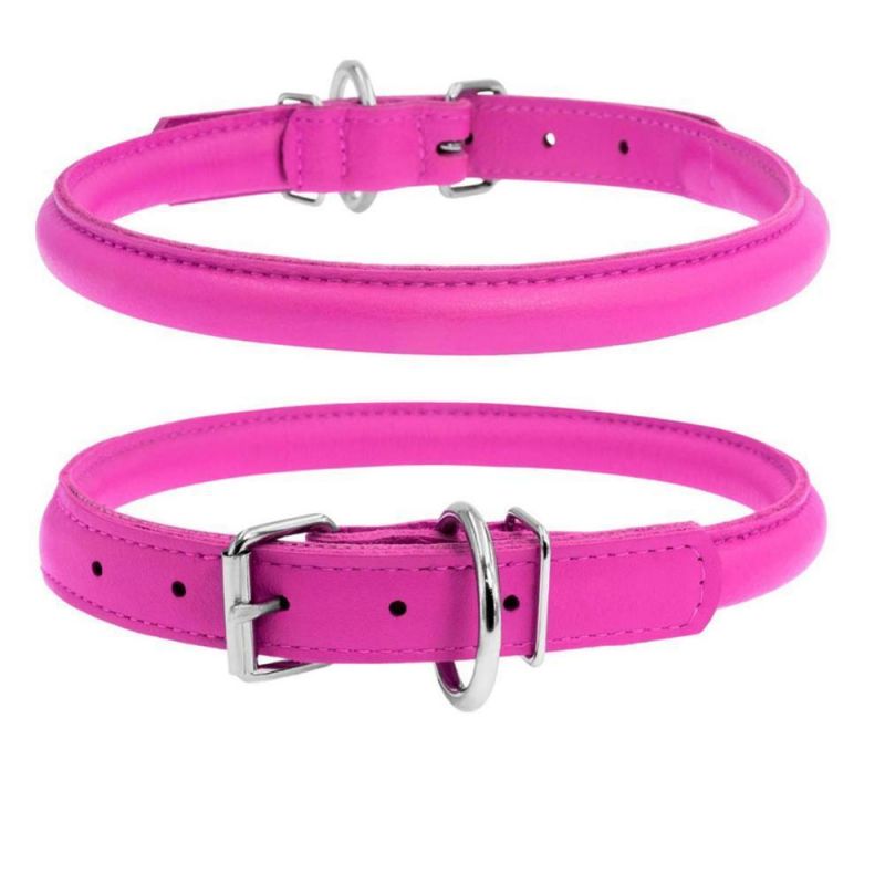 Rolled Leather Dog Collar Soft Round Rope Pet Collars for Small Medium Large Dogs