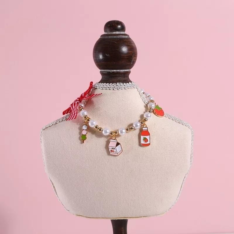 Pearl Bells Collar Adjustable Cat Rabbit Birthday Dog Pendant Chain Necklace Bow Pet Accessories