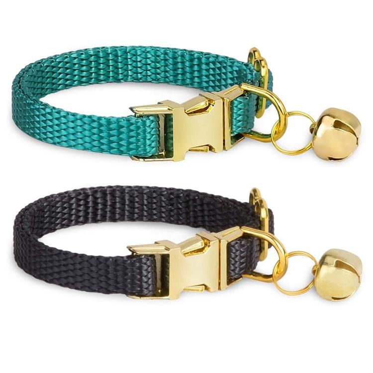 Wholesale Classic Solid Color Dog Cat Collar with Belt Nylon Webbing Adjustable Golden Buckle Pet Collar for Puppy Kitty