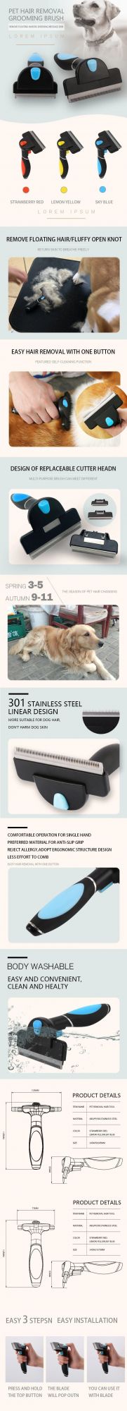 Replaceable Blade Pet Hair Deshedding Brush Professional Grooming Tool