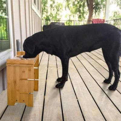 Adjustable Height Pet Bowl with Bamboo Stand for Cats Dogs