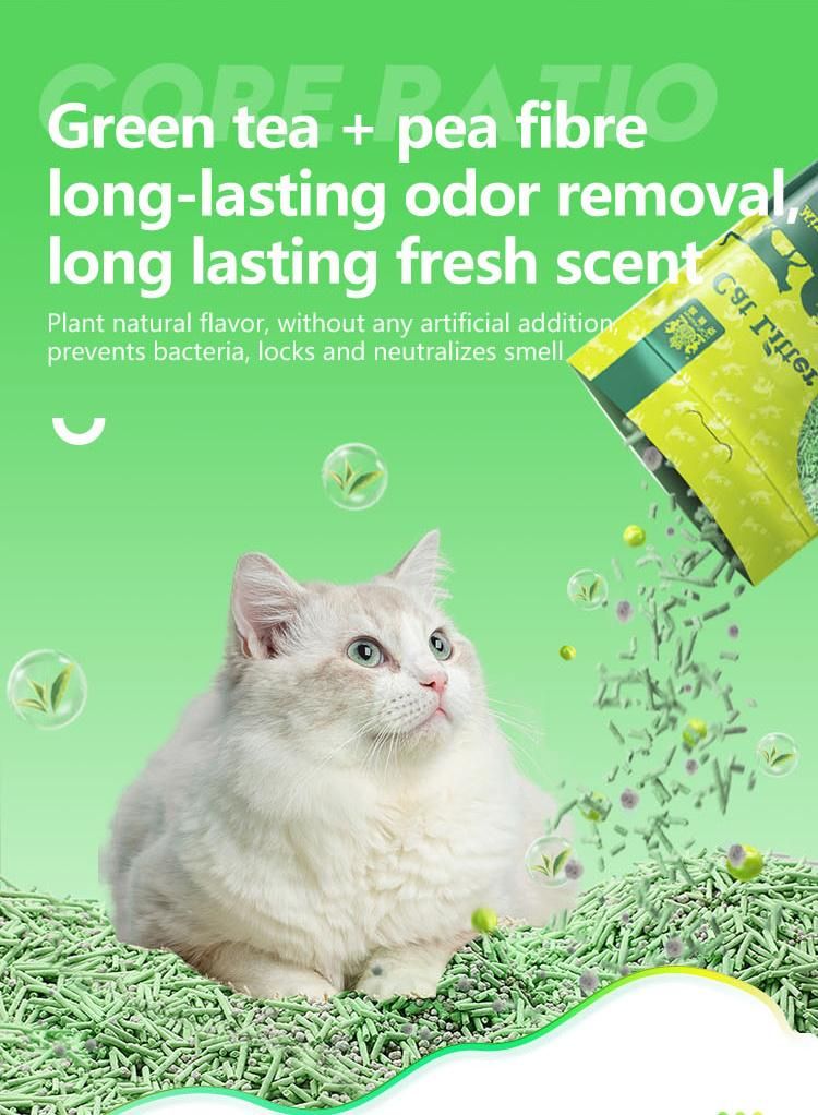 Pet Factory OEM Wholesale Cat Sand Natural Eco Green Tea Peach Green Tea Tofu Cat Litter