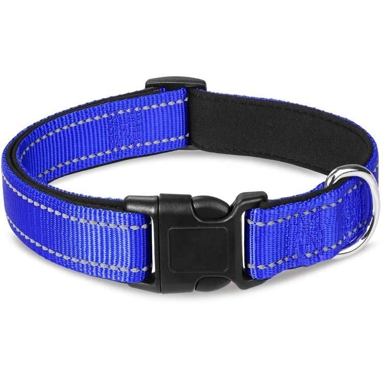 Classic Two Reflective Silk Nylon Dog Collar Soft Neoprene Padded Breathable Pet Dog Collar Adjustable