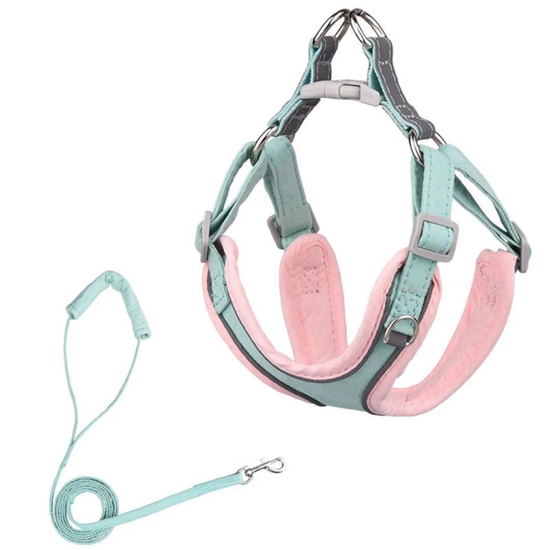 No Pull Soft Suede Dog Harness and Leash Set Lightweight Adjustable Reflective Chest Harness