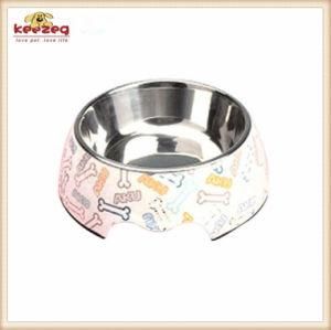 Bone Pattern Melamine&Stainless Steel Pet Dog Food Bowl (KE0009)