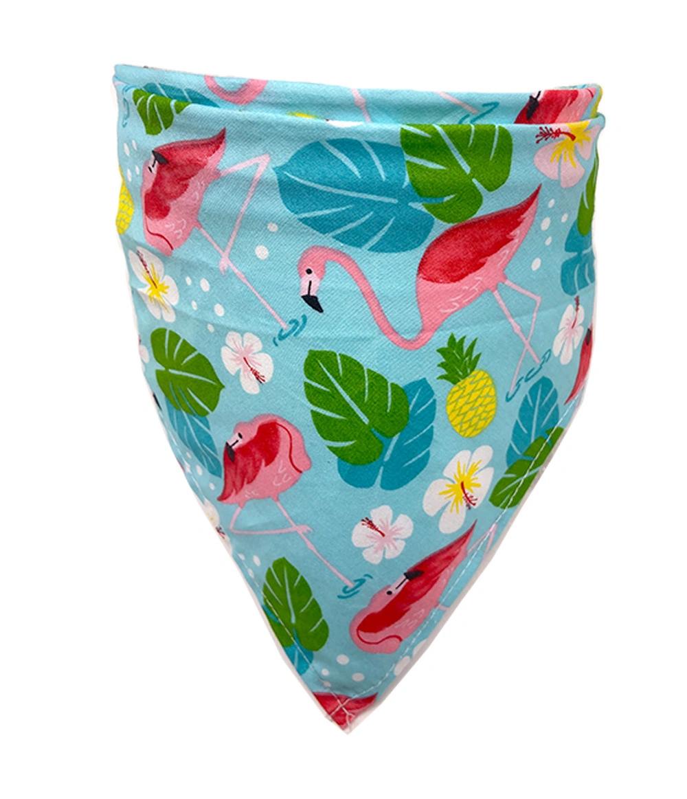 Summer Triangle Hawaii Flamingo Bibs Reversible Scarf Adjustable Washable Pet Kerchief Dog Bandana