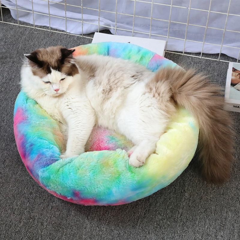 Soft Round Flower Pet Cat Bed Cushion Mats Kennel Winter Warm Sleeping Bed Small Medium Pet Products