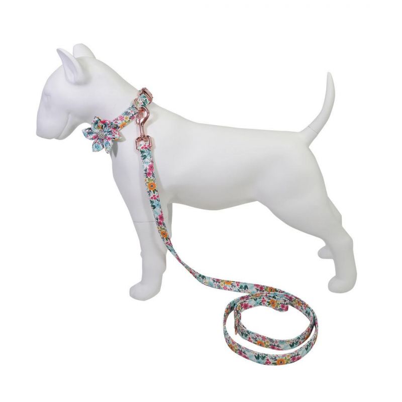 Hexapetalous Rhinestone Flowers Dog Collar with Matching Pet Leash