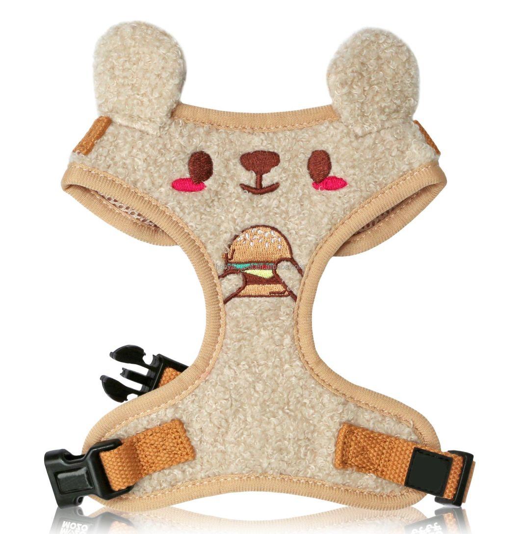 2022 Instgaram Hottest Private Label Dog Harness Sherpa Plush Velvet Winter Collection Cute Dog Harness Metal Buckle Luxury Popular Embroidery Dog Harness