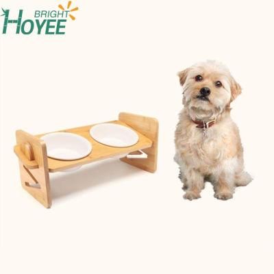 Raised Pet Bowl for Cats and Small Dogs Adjustable Elevated Dog Cat Food and Water Bowl Stand Feeder with 2 Ceramic Bowls W-Assembly