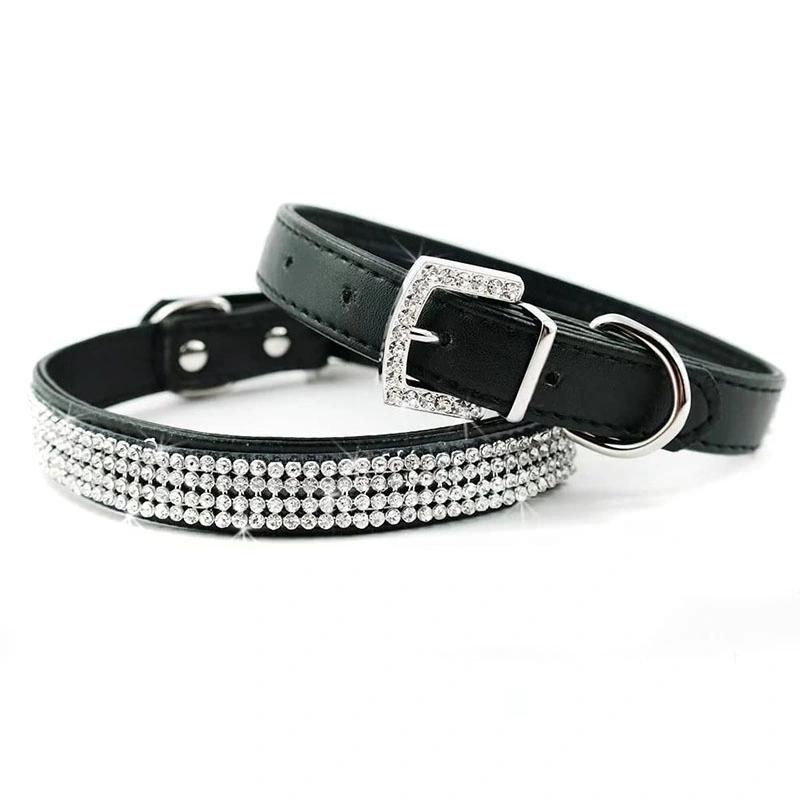 Rhinestones Shing Diamonds PU Leather Dog Collars with Rhinestones Buckle