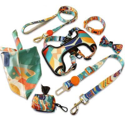 2022 Custom Logo High End 6 PCS Set Personalized Safety Custom Designer Dog Harness Set Dog Leash Pet Harness Pet Collars