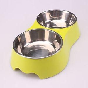 New Styles Red Melamine Double Bowl with Stainless Steel Bowl for Dog (KE0021)
