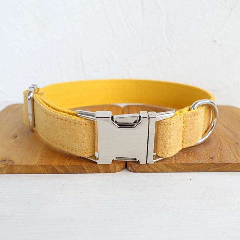 Pet Supplies New Arrive Pure Yellow Cotton Webbing Dog Harness Belt God Dog Chain Collar Metal Buckle Pet Leash Bow Tie