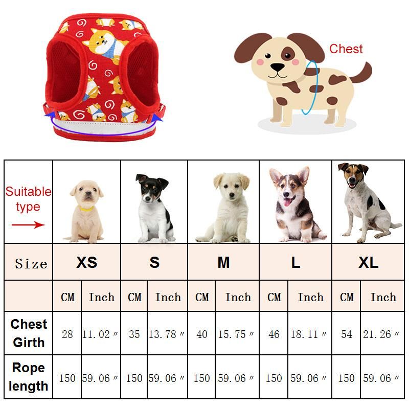 Reflective Dog Harness Vest for Small Medium Dogs Cartoon Print Mesh Pet Supplies