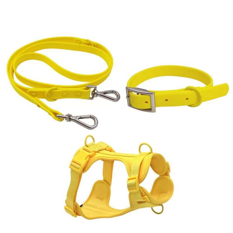 New Lightweight Custom Logo Pet Dog Safety Harness Adjustable Soft Padded Air Layer Dog Harness with Rubber Dog Collar Leash