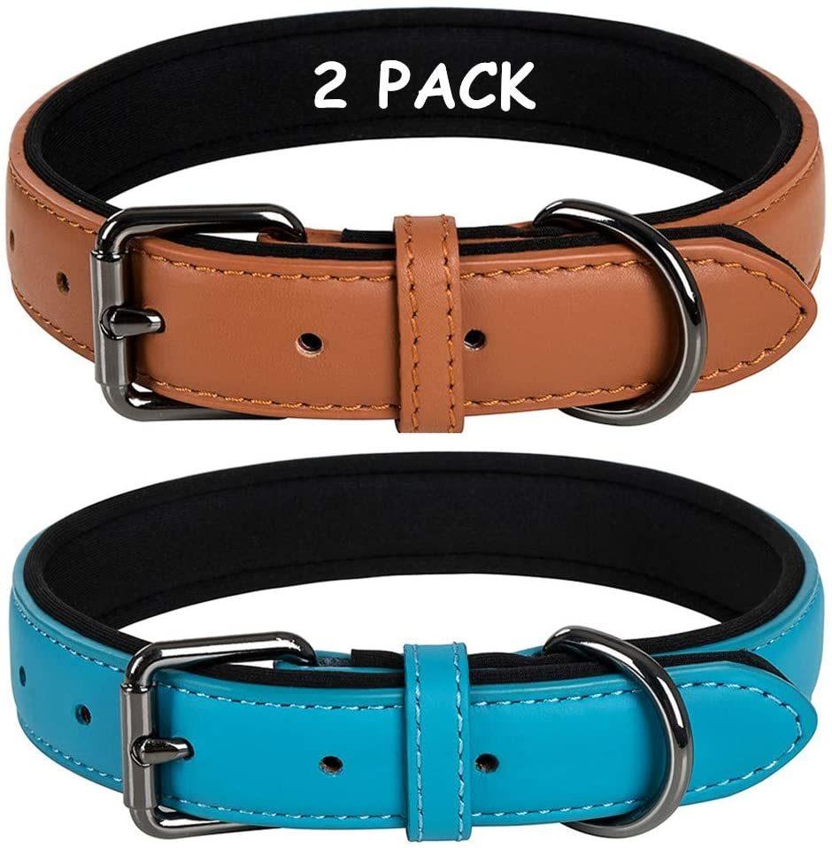 Genuine Leather Soft Waterproof Fabric Padded Dog Collars