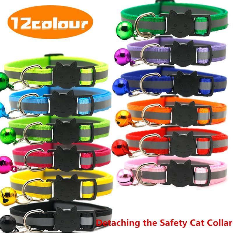 Promote Sales Customized Personalized, Buckle Reflective Safety Cat Collar Detachable Cat Bell Collar