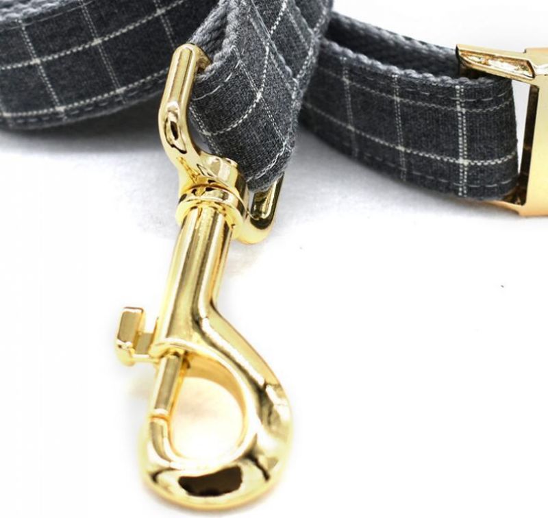 Grey Plaid Soft Polyester Dog Collar Pet Product
