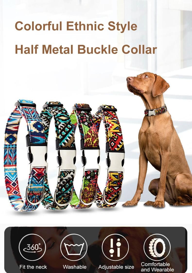 Manufacturer Customized Design Heat Transfer Teclnology Dog Collar, Metal Buckle Pet Collar