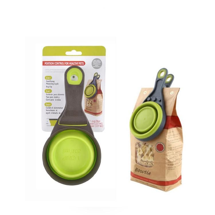Portable PP+TPE Silicone Green Red 2 in 1 Folding Pet Food Spoon Bowl