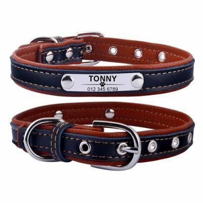 Hot Sale Engraved Name Leather Dog Collar Custom Pet Cat