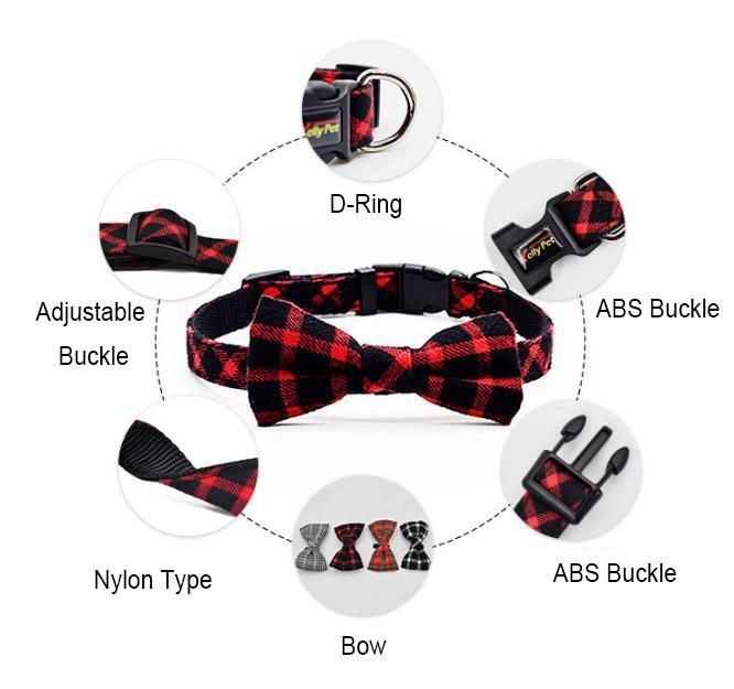 Adjustable Unique Style Plaid Print Bow Tie Dog Collar for Dogs and Cats