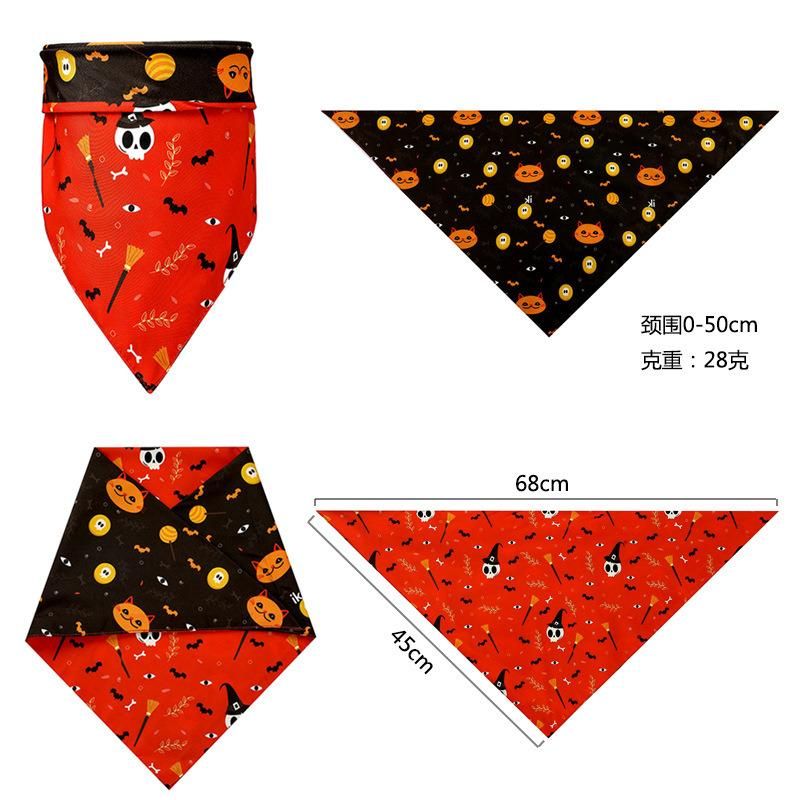 Halloween Pumpkin Ghost Bat Pattern Holiday Accessories Dog Triangle Bibs Scarf Washable Pet Dogs Bandanas