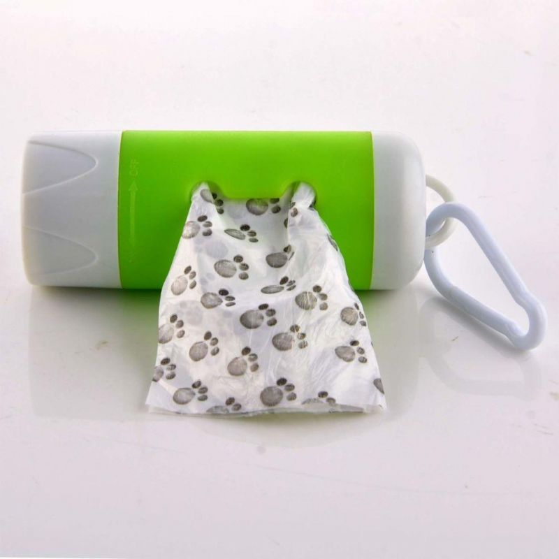 LED Flashlight Dog Waste Bag Dispenser Holder with Pet Waste Bag Poop Roll Bags (2 Packs)