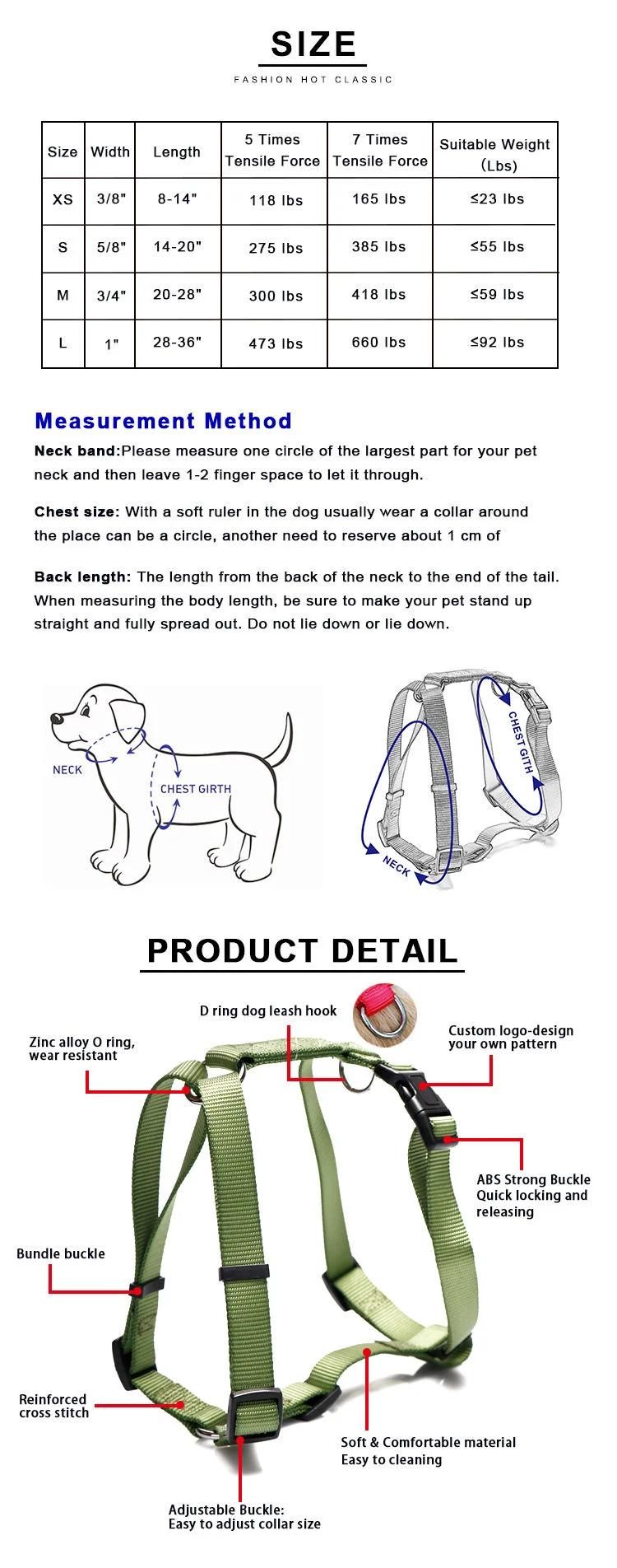 Manufacturer Wholesale Outdoor Nylon Adjustable H Style Custom Dog Harnesses