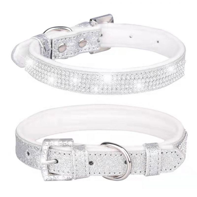 Sparkling Crytal Dog Collar PU Leather Pet Collar